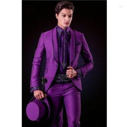 Men's Suits Italian Stylish Purple Mens 2 Pieces Set Smart Casual Man Suit Regular Fit Tuxedos Men For Wedding (Jacket Pants)