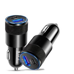 Car Charger Usb Double Quick Car Charger 15W 3.1A Type C Pd Fast Charging Phone Adapter For 13 12 11 Pro Max Huawei Honour