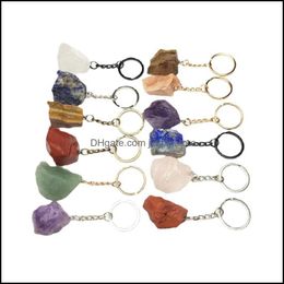 Keychains Lanyards Natural Rough Stone Quartz Keychain Ring For Women Men Handbag Hangle Car Key Holder Mineral Stones Keyring Jew Dhgcx