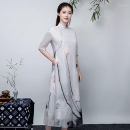 Ethnic Clothing Traditional Chinese Dress Qipao Improved Cheongsam Floral Oriental Long Robe Vintage Femme Ao Dai 10584