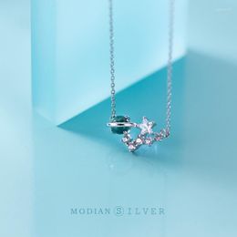 Chains Modian Original 925 Sterling Silver Round Crystal Stars CZ Necklace Pendant For Women Jewellery Bijoux
