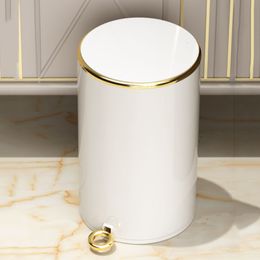 Waste Bins Waterproof Trash Can Stainless Steel Luxury Press Bathroom Trash Can Kitchen Garbage Container Cubo Basura Household Products 230306