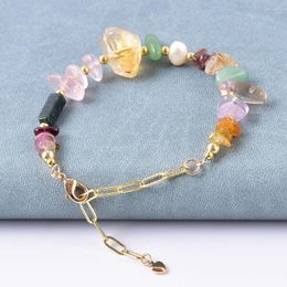 Strand Natural Crystal Quartz Tourmaline Pearl Beaded Bracelet For Women Golden Chain And Stone Simple Design Minimalist