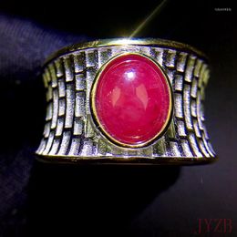 Cluster Rings 925 Silver Simple Atmosphere Wide Ring Wall Stylish 7x9mm Natural Burma Ruby Gift