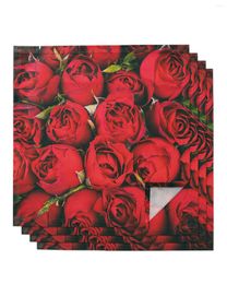 Table Napkin Red Roses Flower 4/6/8pcs Napkins Restaurant Dinner Wedding Banquet Decor Cloth Supplies Party Decoration