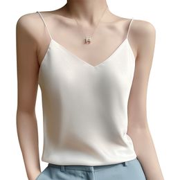 Women's Tanks Camis Fashion Silky Camisole Women's Inner With White Bottoming Satin Top Summer V-neck Thin Section 230306