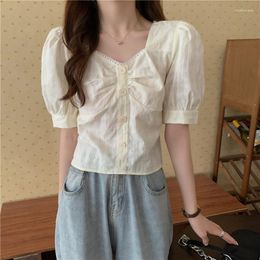 Women's Blouses Elegant Casual Women's Dresses Blouse French Chic Slim Bubble Short Sleeve Shirt Niche Summer Thin Section