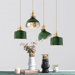 Pendant Lamps Japanese Minimalist Glass Lamp Lighting Creative Personality Decoration Green Led Hanging Lights Chandelier Brass