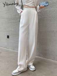 Women's Pants Capris Yitimoky White Pants for Women Office Lady High Waist Clothes Work Korean Fashion Black Full Length Side Stripe Trousers 230306