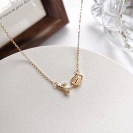 Pendant Necklaces Exquisite Rose Flower Crystal Necklace Charming Women's Wedding Gold Clavicle Chain Fashion Girl Party Jewellery Gift