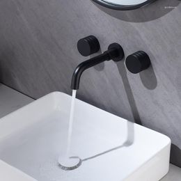 Bathroom Sink Faucets Top Quality Luxury Black Brass Faucet Wall Mounted Cold Water Basin Mixer Tap Two Handle High