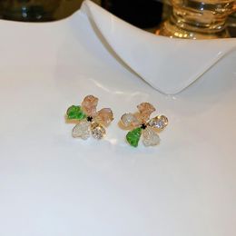 Stud Earrings Korean Colourful Crystal Flower For Women Girl Vintage Elegant Sweet Fashion Jewellery Accessories Wholesale
