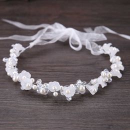 Tiaras New Fashion Crystal Hair Band Headbands for Women Girls Handmade Wedding Hair Accessories White Pearl Flower Tiaras Crowns R230306