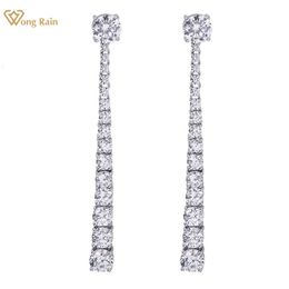 Ear Cuff Wong Rain Luxury 925 Sterling Silver Round Cut Sapphire Gemstone High Carbon Diamonds Tassel Drop Dangle Earrings Fine Jewellery 230306