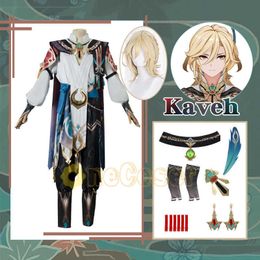 Anime Costumes IN STOCK Game Genshin Impact Kaveh Cosplay Come Wig Hair Accessories A Toast to Victory Cloak Hairpins Earring Gloves Uniform Z0301