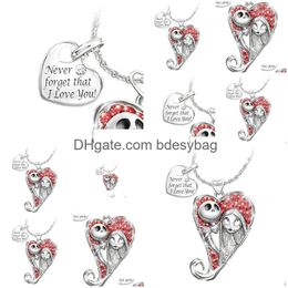 Pendant Necklaces 2021 Cute Woman Jewellery Gothic Christmas Night Horror Heartshaped Diamond Grie Doll Necklace Drop Delivery Pendants Dhotd
