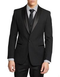 Black Classic Men Suit 2 Pieces Tuxedo Shawl Lapel Groomsmen Wedding Suits Set Fashion Men Business Blazer
