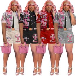 Women Designer Tracksuits Summer Baseball Uniform Shorts Two Piece Set Outfits Jogger Sport Suit Fashion Letter Print Single Breasted K10987_1