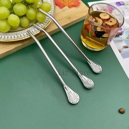 Stainless Steel Straw Colander Spoon Long Handle Tea Leaf Filtration Scoop Honey Coffee Stir Spoons Juice Milk Tea Straws Spoons TH0752