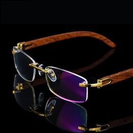 Рамка для глазки без оправа деревянные золотые очки мужчины легкие оптические оправы очки рамы бренда дизайнер рецепт Myopia Spectacles 230306