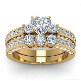 Band Rings Charm Gold-Color Women Rings Set Fashion Heart Rhinestone Zircon Ring Set For Women Jewellery Bridal Wedding Engagement Girl Gift AA230306
