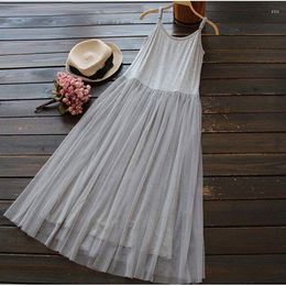 Casual Dresses Summer Dress Women Modal Solid Colour Sleeveless Elegant Party Sundress Mesh Lace Patchwork Sling Mujer Vestidos