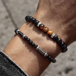 Charm Bracelets Tube Bracelet Men 2023 Fashion Simple 4/6mm Black Smooth Stone Bead For Jewellery Gift Pulsera Hombre