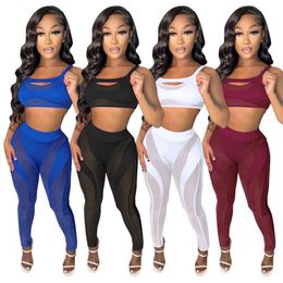 2023 Women Clothing Fashion Tracksuits New Mesh Irregular Stitching Solid Sexy Low-cut High-waist Casual Two-piece Set