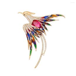 Brooches Crystal Phoenix Bird For Women Men 4-color Enamel Flying Beauty Animal Party Office Clothing Brooch Pin Gifts