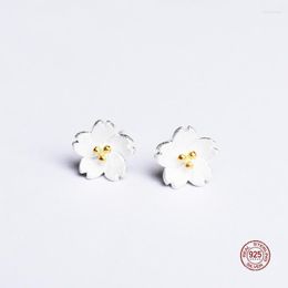 Stud Earrings LKO Real 925 Sterling Silver Cherry Blossom Flower For Girl Simple Cute OL Style Ear Studs Women Jewellery Gift