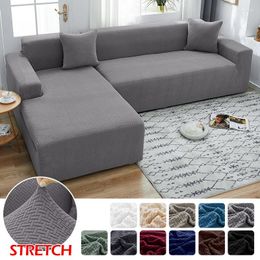 Chair Covers Jacquard Corner Sofa Cover Stretch Plaid Polar Fleece Fabric Slipcovers For L-shaped Couch Living Room Home