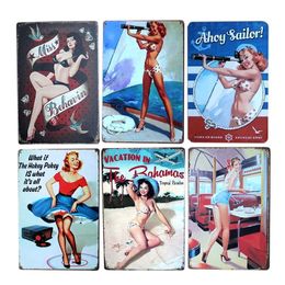 Pin Up Poster Vintage Girl Metal Tin Sign Pinup Cafe Decoration Pub Retro Wall Plaque Decorative Home Decor 30X20cm W03