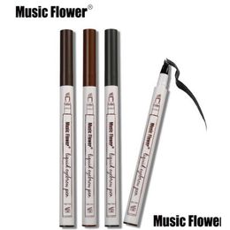 Eyebrow Enhancers Music Flower Liquid Pen Enhancer Four Head Waterproof 3 Colors Chestnut Brown Dark Grey Makeup Drop Delivery Healt Dhqxb