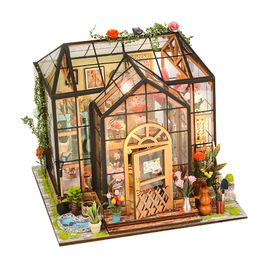 Doll House Accessories DIY Miniature Dollhouse Jenny Greenhouse Wooden Doll House Toys Gifts 230307