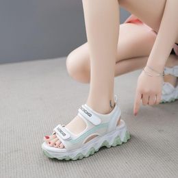 Sandals Summer Women Fashion Platform Wedges Leather Peep Toe Casual Shoes Korea Flat Beach