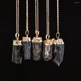 Pendant Necklaces Gold Silver Dipped Irregular Raw Healing Black Tourmaline Stone Crystal Natural Chakra