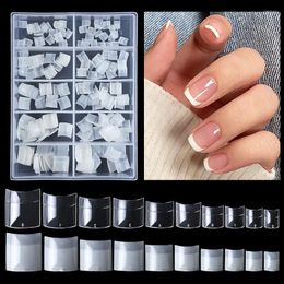 False Nails 200pcs French Square Short Acrylic Artificial Tips Kit Natural Half Cover Clear Fake Nail Art Tip Salon And Home DIY