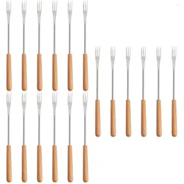 Dinnerware Sets Fondue Forks Fork Stainless Steel Wood Sticks Pot Handle Set Bbq Grilling Cheese Handles Grill Skewers Roasting Fruit Tool