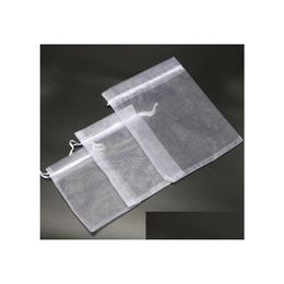 Storage Bags 15X20Cm White Color Jewelry Package Dstring Large Pouches Organza 100Pcs/Lot Drop Delivery Home Garden Housekee Organiza Dhafv