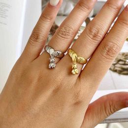 Band Rings Fashion Simple Korean Style Cold Wind Cute Bear Ring Women's Gold Colour Silver Colour Opening Adjustable Ring Jewellery AA230306