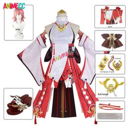 Anime Costumes Genshin Impact Yae Miko Guuji Yae Cosplay Come Kawaii Cos Wigs Shoes Games Uniform Dress Outfits Halloween Comes For Women Z0301