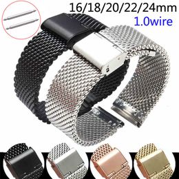 Watch Bands Replacement Strap 16mm 18mm 20mm 22mm 24mm Stainless Steel ML Loop Meshed Band Wrist Bracelet Fold Buckle Pins 230307