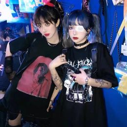 Women's T Shirts Drop Y2k Loose Tops Women Harajuku Shirt Oversize Street Fairy Cartoon Short Sleeve Punk Grunge Aesthetic Gothic