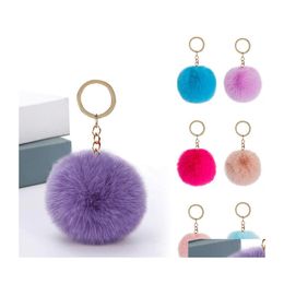 Key Rings Fluffy Pom Keychain Soft Faux Rex Rabbit Fur Ball Car Pompom Plush Keychains Gold Keys Holder Women Bag Pendant Jewelry Dr Dhc1M