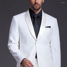 Men's Suits Brand Mens Groomsmen Shawl Satin Lapel Groom Men Tuxedos White Wedding Man Suit 2023 (Jacket Pants Tie Girdle)
