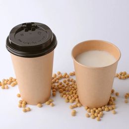 Disposable Coffee Kraft Paper Cup with Lid for Hot Drinking Party Supplies