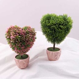 Decorative Flowers Romantic Artificial Plants Bonsai Love Heart Tree Pot Fake Pink Flower Potted Home Ornament Decor El Garden Gift