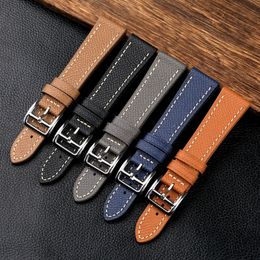 Watch Bands Handmade Pebbled Leather band 18 19 20 21 22 24MM Black Blue Grey Strap H Buckle Band Mens Accessories 230307