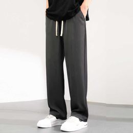 Men's Pants Ice Silk Straight Pants Mens Summer Cool Harajuku Casual Fashion Harajuku Streetwear Sweatpants Baggy Male Wide Leg Trousers Z0306