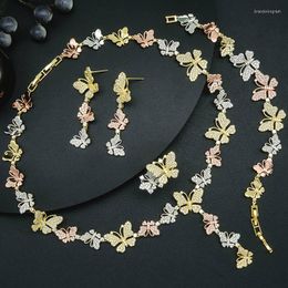 Necklace Earrings Set ModemAngel Delicate Butterfly Cubic Zirconia Copper Dubai Wedding Engagement Party Bangle Earring Ring Jewellery